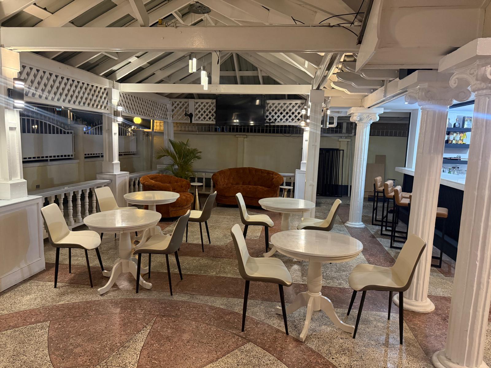 The Pearl lounge seating under the courtyard pavilion